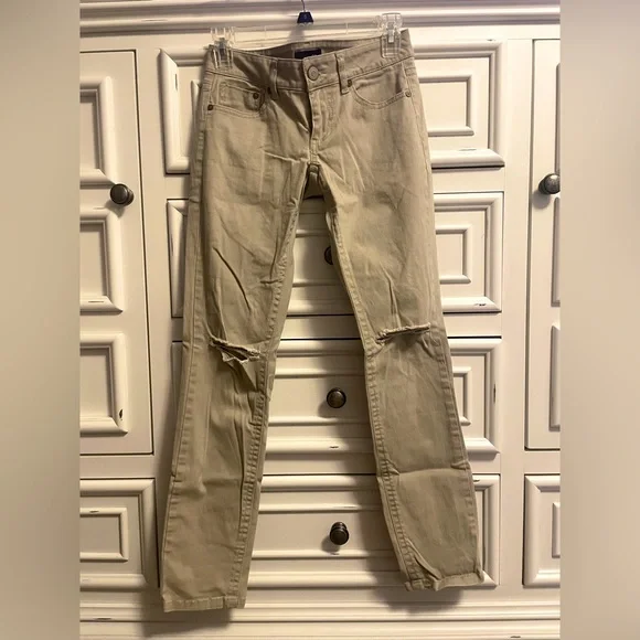 Ripped Khaki Skinny Jeans. Worn Once - Picture 2 of 3